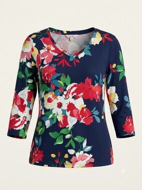 The Pioneer Woman Floral Stretch Knit V-Neck Crop Sleeve Top Size Medium